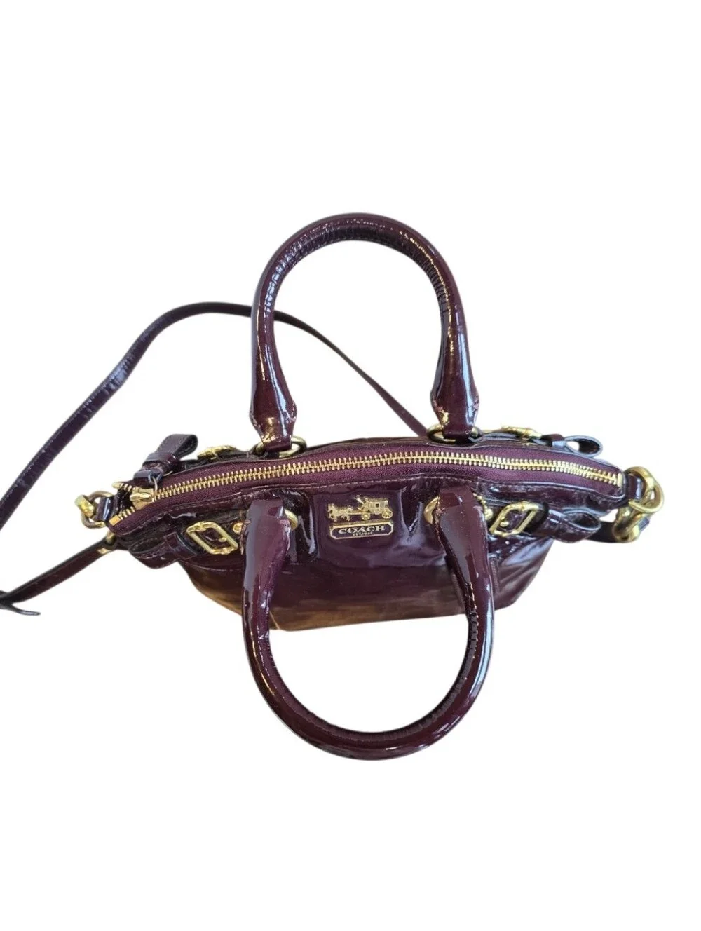 Coach Madison Shiny Patent Deep Burgundy Leather Lindsey Satchel Handbag